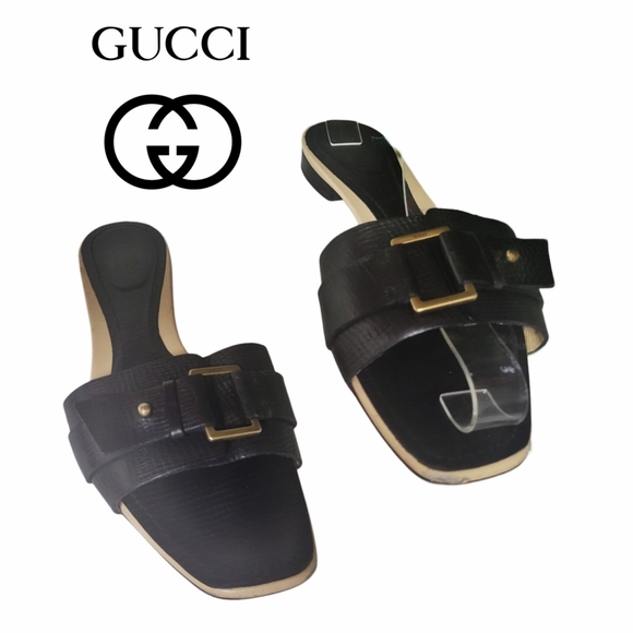 Gucci Shoes - Sale Gucci Slides Womens Size 8.5 B Embossed Leather Buckle Sandals Italy Shoes